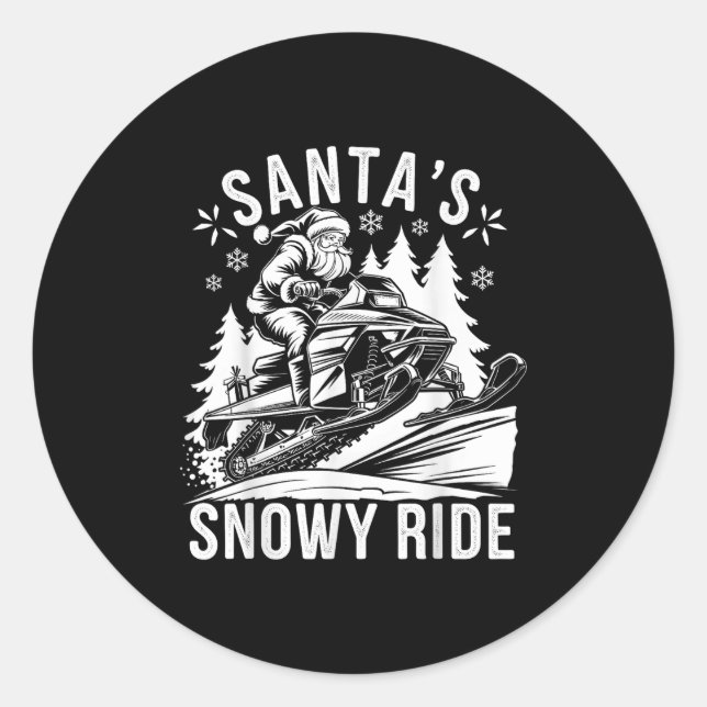 Sticker Rond Santa Snowmobile Riding Snowmobiling Christmas  (Devant)