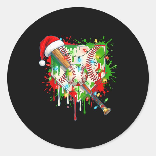 Sticker Rond Santa Srts Ice Baseball Christmas Xmas Pajama Kid  (Devant)