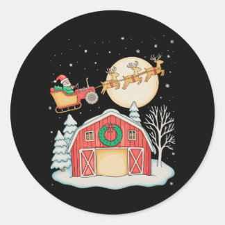 Sticker Rond Santa Tractor Farm Farmer Christmas Farming Xmas