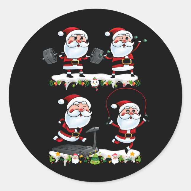 Sticker Rond Santa Weightlifting Christmas Gym Deadlift (Devant)