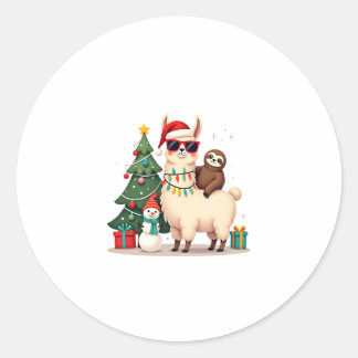Sticker Rond Santa Xmas Funny Llama Sloth Christmas (2)