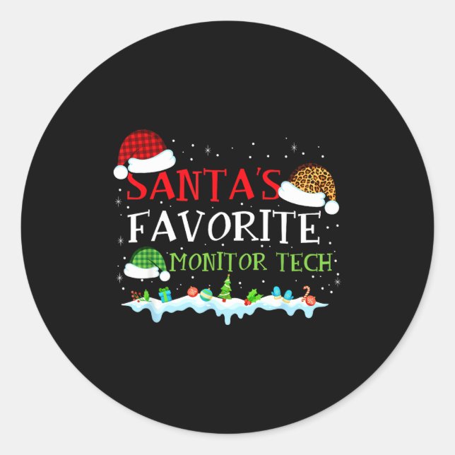 Sticker Rond Santa's Favorite Monitor Tech Fun Christmas  (Devant)