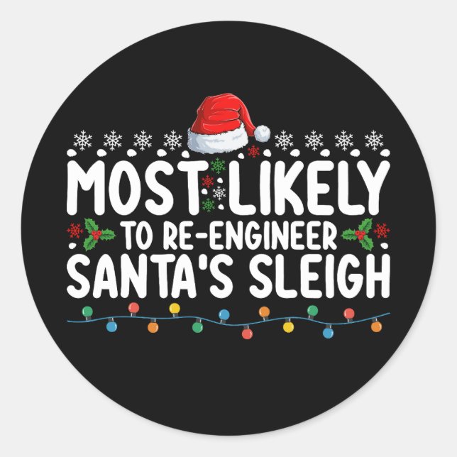 Sticker Rond Santas Sleigh Noël, Ingénieur (Devant)