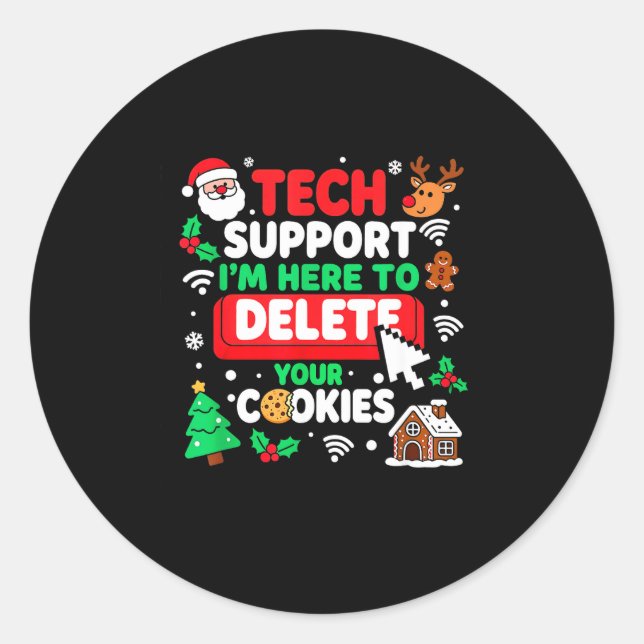 Sticker Rond Santa's Tech Suprt Rebooting Christmas Computer Me (Devant)