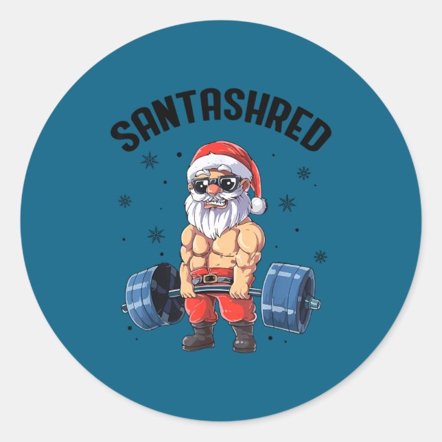 Sticker Rond Santashred Funny Santa Meme Xmas Gym Bodybuilding  (Devant)