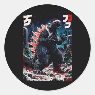 Sticker Rond Santazilla Monstre Japonais Kaiju Dinosaure Noël