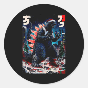 Sticker Rond Santazilla Monstre Japonais Kaiju Dinosaure Noël