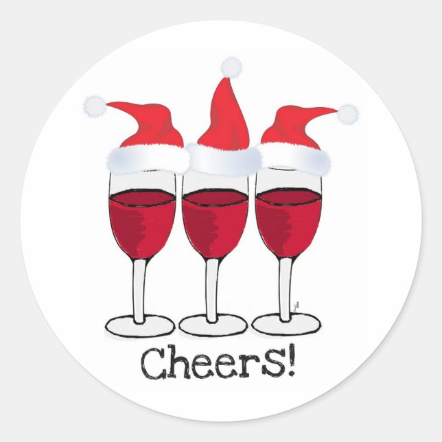 STICKER ROND SANTÉ! VINS ROUGES ET NOËL CASQUETTES IMPRIMER (Devant)