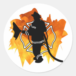 Sticker Rond Sapeur-pompier dans l'autocollant de flammes