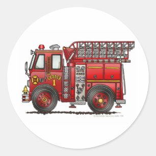 Sticker Rond Sapeur-pompier de camion de pompiers d'échelle