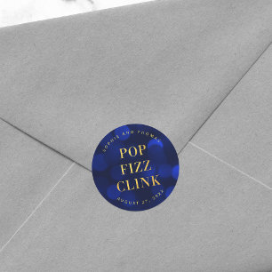Sticker Rond Saphir Bleu Faux Or Pop Fizz Clink