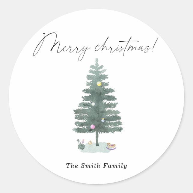 Sticker Rond Sapin de Noël aquarelle (Devant)
