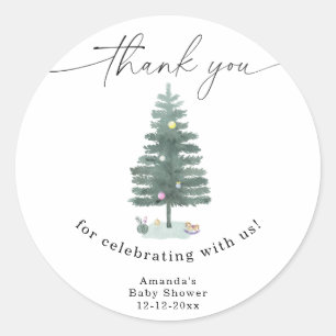 Sticker Rond Sapin de Noël aquarelle Merci