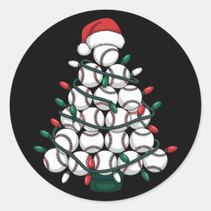 Sticker Rond Sapin de Noël Baseball Santa Sports