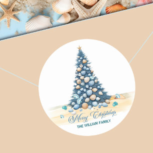 Sticker Rond Sapin de Noël Plage Joyeux Noël