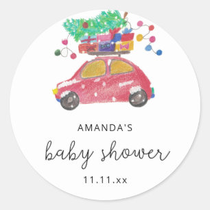 Sticker Rond Sapin sur voiture rouge Baby shower