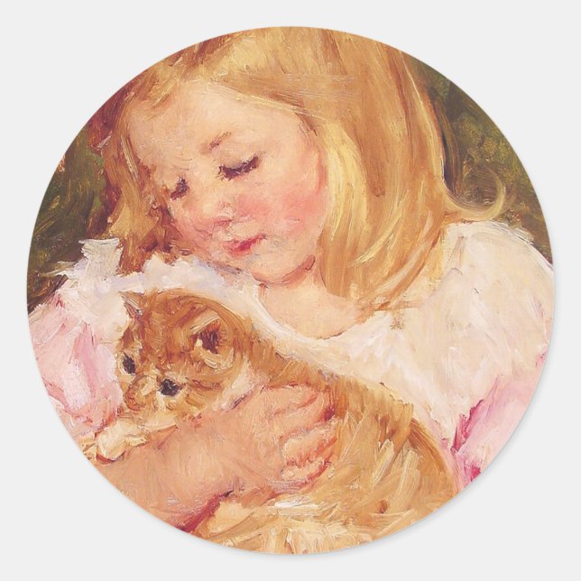 Sticker Rond Sara tient un chat | Mary Cassatt (Devant)