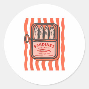 Sticker Rond Sardine En Cannes Poisson D'Été Graphique Rétro Po