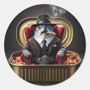 Sticker Rond Sardine Gangster Don Poisson Mafieux Parrain Humeu