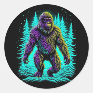 Sticker Rond Sasquatch Bigfoot en Turquoise et noir