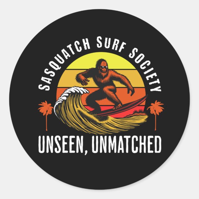 Sticker Rond Sasquatch Surf Society Invisible Incomparable Bigf (Devant)
