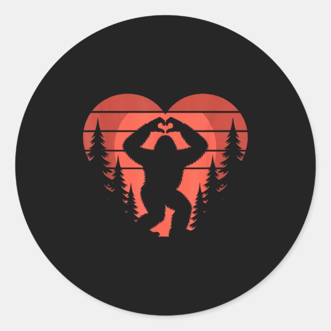 Sticker Rond Sasquatch Valentine's Day - Bigfoot Heart Sungles  (Devant)