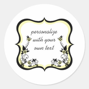 Sticker Rond Sassal Floral Frame Stickers, Jaune clair