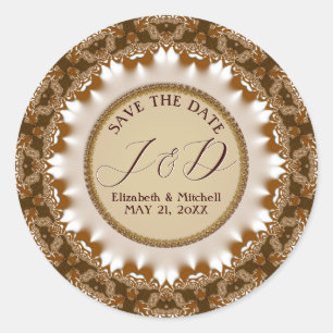Sticker Rond Satin Terre Dentelle Monogramme Enregistrer la dat