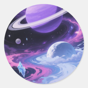 Sticker Rond Saturne violette Dreamy