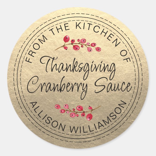 Sticker Rond Sauce aux canneberges maison de Thanksgiving dorée (Devant)