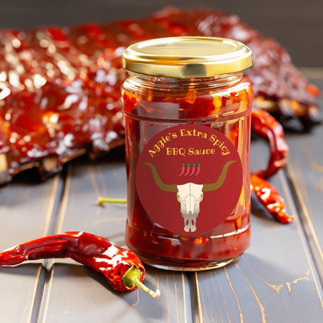 Sticker Rond Sauce barbecue au crâne de vache flamboyante (Créateur téléchargé)