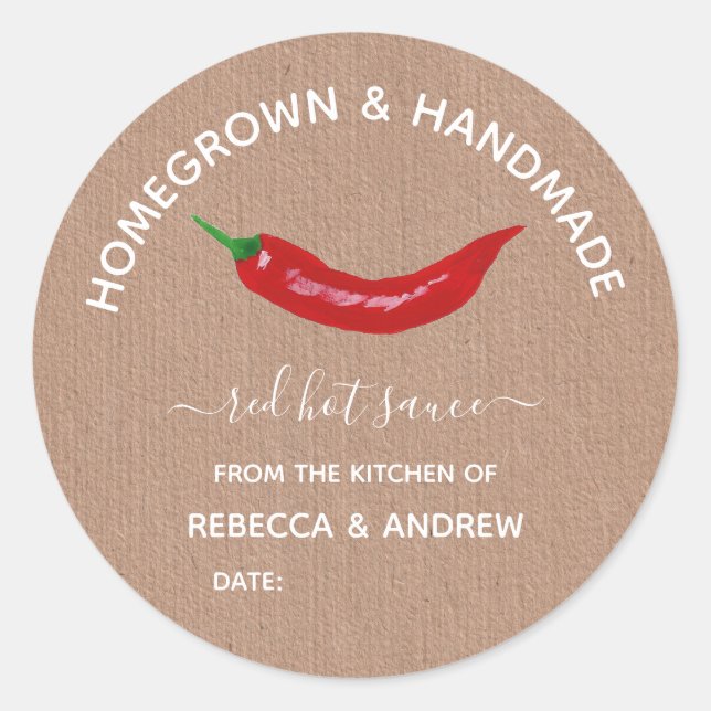 Sticker Rond Sauce chaude artisanale artisanale Kraft Mason Jar (Devant)