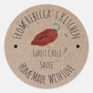 Sticker Rond Sauce Piquante Faite Maison au Piment Ghost sur Pa