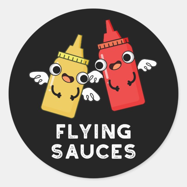Sticker Rond Sauces volantes amusantes à manger Pun Dark BG (Devant)
