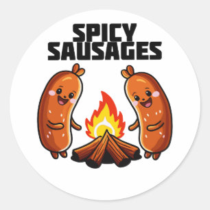 Sticker Rond Saucisses au feu - Saucisses épicées