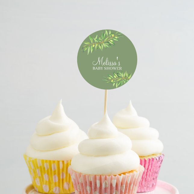 Sticker Rond Sauge moderne sauge verte branche cupcake topper (Créateur téléchargé)