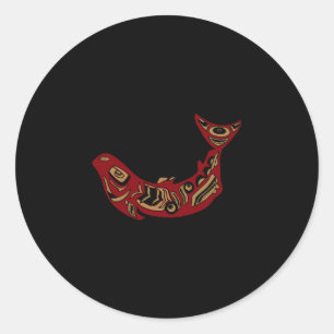 Sticker Rond Saumon indien d'Amérique du Nord totem pacifique