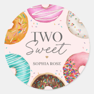 Sticker Rond Saupoudré Donut 2e fête d'anniversaire Favoriser