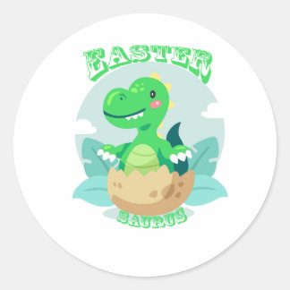 Sticker Rond Saurus de Pâques Rex Dinosaure Oeufs de Pâques