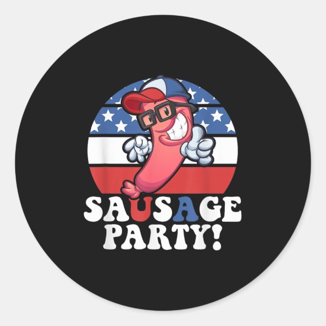 Sticker Rond Sausage Party American Flag Usa Bbq Funny 4th Of J (Devant)
