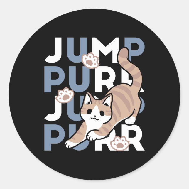 Sticker Rond Sauter Purr Jump : Conception de chat joueuse avec (Devant)