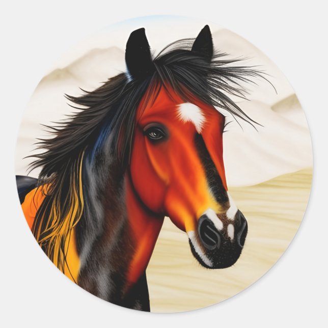 Sticker Rond Sauvage Au Coeur - Un Pony Spiritué De Pinto Occid (Devant)