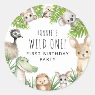 Sticker Rond Sauvage! Fête d'anniversaire d'animal australien