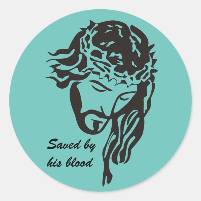 Sticker Rond Sauvé par le sang Jésus Couronne d'épines (Devant)