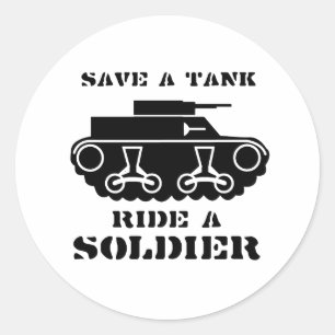 STICKER ROND SAUVE UN CHAR. CHEVAUCHE UN SOLDAT.