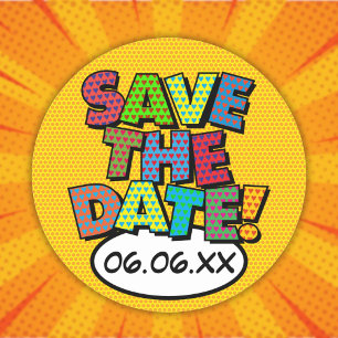 Sticker Rond SAUVER LA DATE Amusant Moderne Coloré