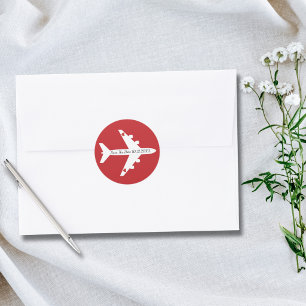 Sticker Rond Sauver la date Avion Cœurs Mariage sur mesure