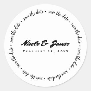 Sticker Rond Sauver la Date Noir Blanc Engagement Personnalisé