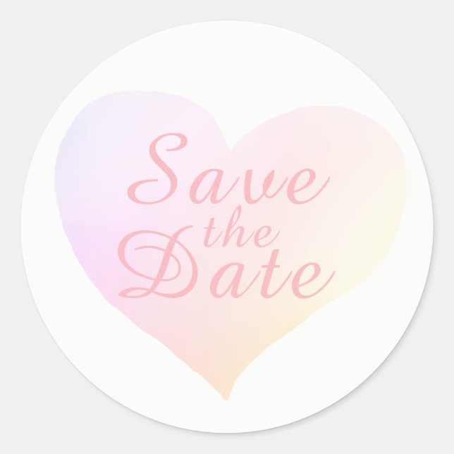 Sticker Rond sauver la date sur coeur rose pâle, mariage d'amou (Devant)