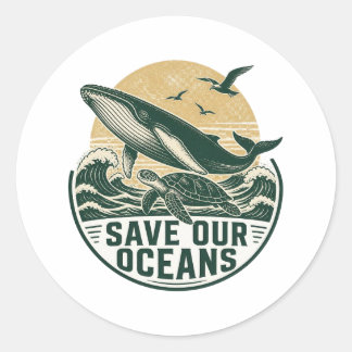 Sticker Rond Sauver nos océans Environnemental